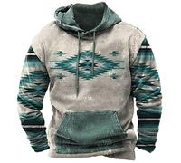 Graphic Hoodies for Men Long Sleeve Plaid Hooded Shirt African Patchwork Sweatshirt Tribal Ethnic Aztec Print Pullover (ZWadA-B, M)