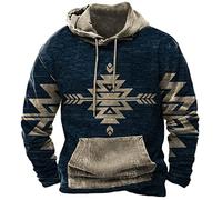 Graphic Hoodies for Men Long Sleeve Plaid Hooded Shirt African Patchwork Sweatshirt Tribal Ethnic Aztec Print Pullover (ZWadA-A, XXXL)