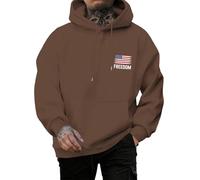 Graphic Hoodies for Men,Patriotic Freedom USA Flag | Loose Fit Hoodies Fall Pullover Sweatshirt | Streetwear XL Coffee