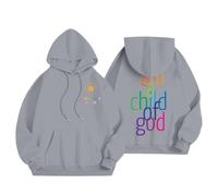 Graphic Hoodies I am a Child Of God Oversized Drawstring Sweatshirt Fall Teens Preppy Workout Casual Pullover with Pocket Jumpers for Women uk Grey