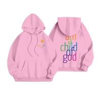 Graphic Hoodies I am a Child Of God Oversized Drawstring Sweatshirt Fall Teens Preppy Workout Casual Pullover with Pocket Jumpers for Women uk Pink