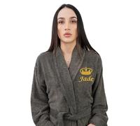 Graphic Impact 100% Soft Terry Cotton Luxury Soft Fabric with Fancy Gold King Crown Design with Custom Name Text Embroidery Mens Towelling Absorbent Dressing Gown Bathrobe (Grey, L-XL)