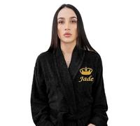 Graphic Impact 100% Soft Terry Cotton Luxury Soft Fabric with Fancy Gold King Crown Design with Custom Name Text Embroidery Mens Towelling Absorbent Dressing Gown Bathrobe (Black, S-M)