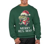 Graphic Impact Cute T-Rex Dinosaur Xmas Sweatshirt Funny Rude Ugly Matching Adults Unisex Novelty Christmas Jumper Sweat Pullover(Bottle Green, XXL)