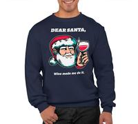 Graphic Impact Dear Santa Wine Made Me Do It Unisex Christmas Sweatshirt Adults Funny Ugly Rude Xmas Jumper Festive Sweater Men Women Sweat Advent Accessories(Navy, XL)
