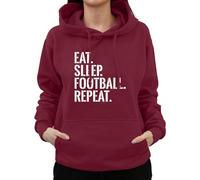 Graphic Impact Eat Sleep Football Repeat - Humorous Hoodie jumper sweatshirt hoody - Customized hooded sweater for Adults and Children, Unisex, Men, Women, Kids(S,Wine)