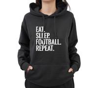 Graphic Impact Eat Sleep Football Repeat - Humorous Hoodie jumper sweatshirt hoody - Customized hooded sweater for Adults and Children, Unisex, Men, Women, Kids(L,Black)