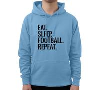 Graphic Impact Eat Sleep Football Repeat - Humorous Hoodie jumper sweatshirt hoody - Customized hooded sweater for Adults and Children, Unisex, Men, Women, Kids(M,Sky Blue)