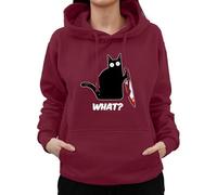 Graphic Impact Funny Cat What Funny Tee Murderous Cat with Knife Hoodie (Medium - Wine)