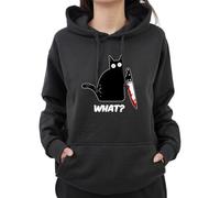 Graphic Impact Funny Cat What Funny Tee Murderous Cat with Knife Hoodie (Small - Black)
