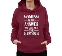 Graphic Impact Funny Gaming Is The Answer Who Care What The Question Is Sarcastic Gaming Lovers Gamers Kids Teen Adults Unisex Hoodie(XL, Wine)