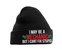 Graphic Impact Funny I May Be A Mechanic But I Cant Fix Stupid Lightweight Cozy Double-Layer Cuffed Warm Winter for Kids Teen Adults Unisex Beanie Hat (Black)