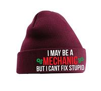 Graphic Impact Funny I May Be A Mechanic But I Cant Fix Stupid Lightweight Cozy Double-Layer Cuffed Warm Winter for Kids Teen Adults Unisex Beanie Hat (Wine)