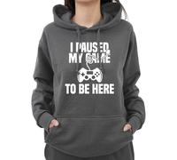Graphic Impact Funny I Paused My Game To Be Here Gamers Game Controller Novelty Hoodie (Medium, Charcoal)