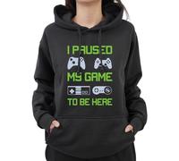Graphic Impact Funny I Paused My Game to Be Here Gaming Gamer Sarcastic Party Hoodie (9/11 Yrs, Black)