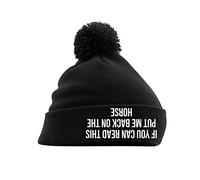 Graphic Impact Funny If You Can Read This Put Me Back On The Horse Lightweight Cozy Double-Layer Cuffed Warm Winter Kids Teen Adults Unisex Pom Pom Knitted Beanie Hat (Black)