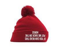 Graphic Impact Funny If You Can Read This Put Me Back On The Horse Lightweight Cozy Double-Layer Cuffed Warm Winter Kids Teen Adults Unisex Pom Pom Knitted Beanie Hat (Red)
