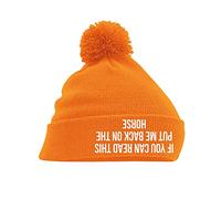 Graphic Impact Funny If You Can Read This Put Me Back On The Horse Lightweight Cozy Double-Layer Cuffed Warm Winter Kids Teen Adults Unisex Pom Pom Knitted Beanie Hat (Orange)