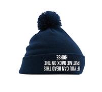 Graphic Impact Funny If You Can Read This Put Me Back On The Horse Lightweight Cozy Double-Layer Cuffed Warm Winter Kids Teen Adults Unisex Pom Pom Knitted Beanie Hat (Navy)