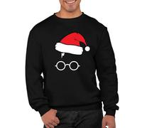 Graphic Impact Funny Inspired Retro Funky Glasses Christmas Santa Hat Ugly Christmas Theme Xmas Jumper Xmas Sweatshirt Adults Unisex Sweater Christmas Jumper (Black, Large)
