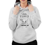 Graphic Impact Funny Level Unlock Awesome Gamer Sarcastic Gaming Lovers Gamers Controller Kids Teen Adults Unisex Hoodie(M, Grey)