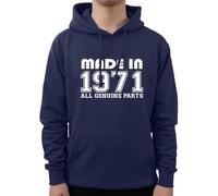 Graphic Impact Funny Made In 1971 All Genuine Parts Sarcastic 50th Birthday Party Gift For Mom Dad Uncle Aunty Adults Unisex Hoodie(M, Navy)
