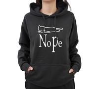 Graphic Impact Funny Nope Sarcastic Grumpy Sarcasm Distressed Lazy Cat Pet Lovers Novelty Hood For Kids Teen Adults Unisex Hoodie(S, Black)