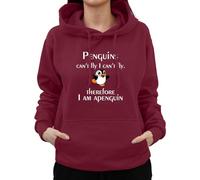 Graphic Impact Funny Penguins Cant Fly I Cant Fly Therefore I Am A Penguin Cute Animal Lovers Novelty Hood Kids Teen Adults Unisex Hoodie(XL, Wine)