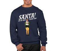 Graphic Impact Funny Santa Oh My God I Know Him! Christmas Funny Jumper Top Ugly Sweater (Navy Blue, XLarge)