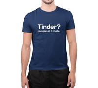 Graphic Impact Funny Tinder Completed It Mate Unisex Tumblr Lover Couples Relationship T-Shirt (Navy Blue, Medium)