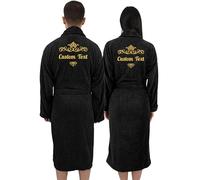 Graphic Impact gi 2Pcs Groom and Bride Custom Text Back Embroidery Unisex Cotton Terry Bathrobe (Black, L-XL)