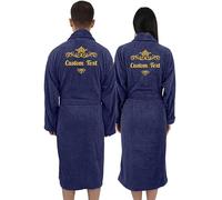 Graphic Impact gi 2Pcs Groom and Bride Custom Text Back Embroidery Unisex Cotton Terry Bathrobe (Navy, S-M)
