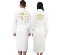 Graphic Impact gi 2Pcs Groom and Bride Custom Text Back Embroidery Unisex Cotton Terry Bathrobe (White, S-M)