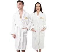 Graphic Impact gi 2Pcs His and Hers Chest Embroidery Unisex Cotton Terry Bathrobe (White, S-M)
