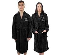 Graphic Impact gi 2Pcs Mr and Mrs Custom Text Chest Embroidery Unisex Cotton Terry Bathrobe (Black, L-XL)