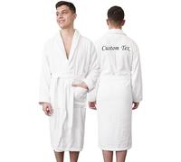 Graphic Impact gi Custom Text Back Embroidery Unisex Cotton Terry Bathrobe(S/M, White)