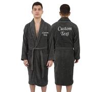 Graphic Impact gi Custom Text Chest and Back Embroidery Unisex Cotton Terry Bathrobe (Grey, L-XL)