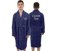 Graphic Impact gi Custom Text Chest and Back Embroidery Unisex Cotton Terry Bathrobe (Navy, L-XL)