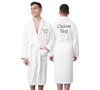 Graphic Impact gi Custom Text Chest and Back Embroidery Unisex Cotton Terry Bathrobe (White, S-M)
