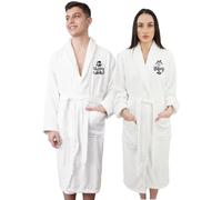 Graphic Impact gi Personalised His and Hers Classics Robe Unisex Egyptian Cotton Terry Towelling Novelty Bathrobe Womens and Mens (White, S-M)