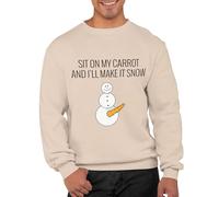Graphic Impact gi Sit On My Carrot And I Will Make It Snow Unisex Christmas Sweatshirt For Adults Funny Ugly Rude Novelty Xmas Jumper Festive Sweater(Sand, L)
