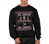 Graphic Impact Go Jesus Its Your Birhtday Unisex Christmas Sweatshirt Adults Funny Ugly Rude Xmas Jumper Sweater Men Women Sweat Advent Accessories(Black, XXL)