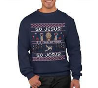 Graphic Impact Go Jesus Its Your Birhtday Unisex Christmas Sweatshirt Adults Funny Ugly Rude Xmas Jumper Sweater Men Women Sweat Advent Accessories(Navy, L)
