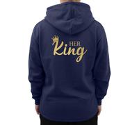 Graphic Impact Her King His Queen Matching Set Him And Her Unisex Hoodie Novelty Design Gift Idea Wife Husband Girlfriend Boyfriend Love Valentines Day Couples Matching Hoodies(Navy,King,L)