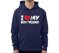 Graphic Impact I Love My Boyfriend Adorable Hoodie Heart BF Design Personalised Hooded Sweater Custom Jumper(S,Navy)
