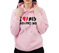 Graphic Impact I Love My Boyfriend Adorable Hoodie Heart BF Design Personalised Hooded Sweater Custom Jumper(M,Pink)