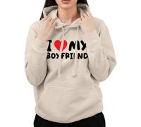 Graphic Impact I Love My Boyfriend Adorable Hoodie Heart BF Design Personalised Hooded Sweater Custom Jumper(M,Sand)
