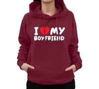 Graphic Impact I Love My Boyfriend Adorable Hoodie Heart BF Design Personalised Hooded Sweater Custom Jumper(M,Wine)