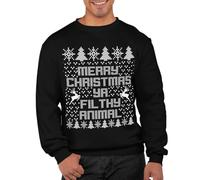 Graphic Impact Inspired Merry Christmas Ya Filthy Animal Sarcastic Mean Ugly Christmas Theme Xmas Jumper Xmas Sweatshirt Adults Unisex Sweater Christmas Jumper (Black, Small)