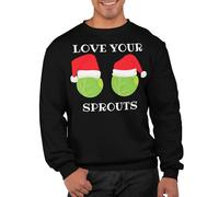 Graphic Impact Love Your Sprouts Unisex Christmas Sweatshirt For Adults Funny Ugly Rude Novelty Xmas Jumper Festive Sweater Advent Accessories(Black, XXL)